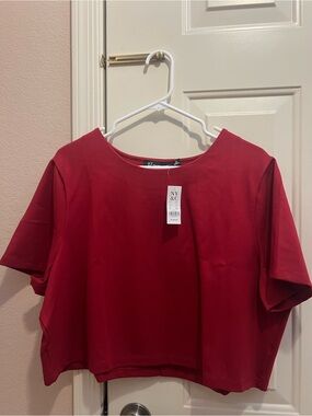 New York & Company Red Boxy Crop Top
